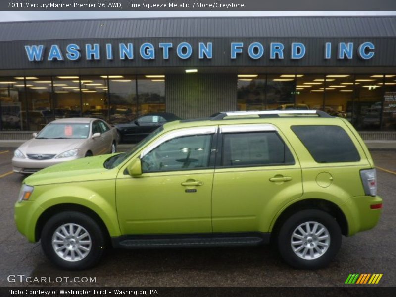 Lime Squeeze Metallic / Stone/Greystone 2011 Mercury Mariner Premier V6 AWD