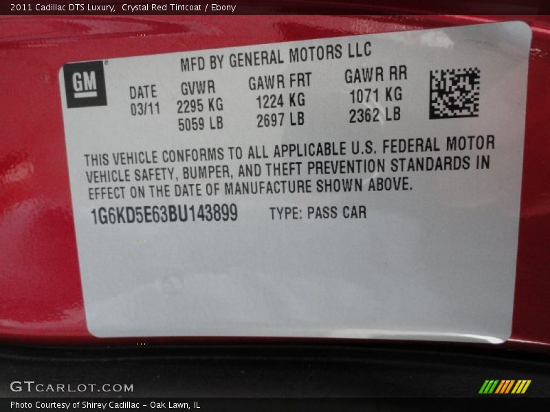 Crystal Red Tintcoat / Ebony 2011 Cadillac DTS Luxury