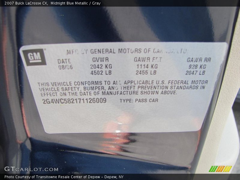 Midnight Blue Metallic / Gray 2007 Buick LaCrosse CX