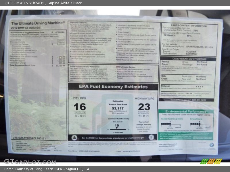  2012 X5 xDrive35i Window Sticker