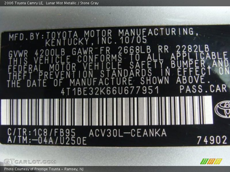 Lunar Mist Metallic / Stone Gray 2006 Toyota Camry LE