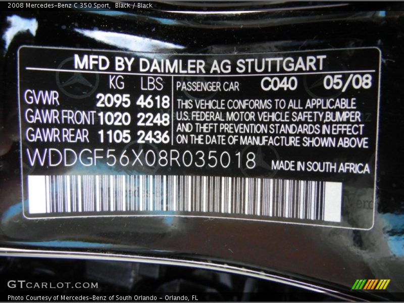 Black / Black 2008 Mercedes-Benz C 350 Sport