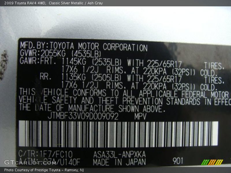 Classic Silver Metallic / Ash Gray 2009 Toyota RAV4 4WD
