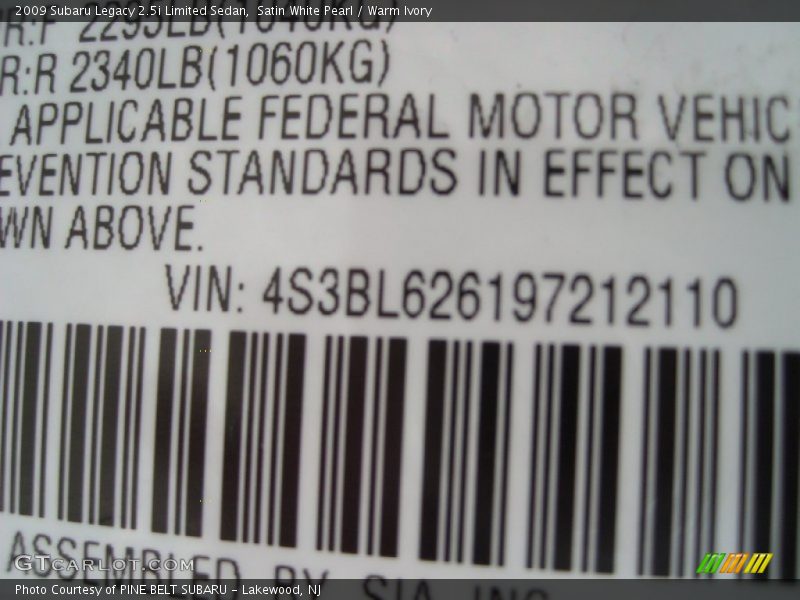 Satin White Pearl / Warm Ivory 2009 Subaru Legacy 2.5i Limited Sedan