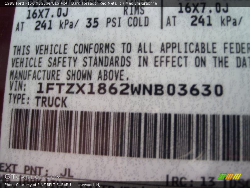 Dark Toreador Red Metallic / Medium Graphite 1998 Ford F150 XL SuperCab 4x4