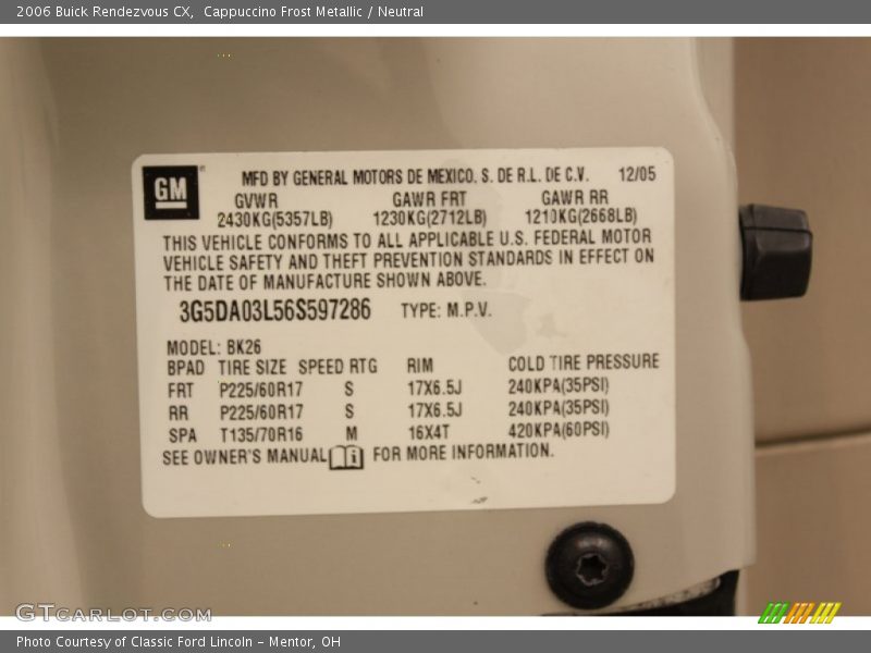 Cappuccino Frost Metallic / Neutral 2006 Buick Rendezvous CX