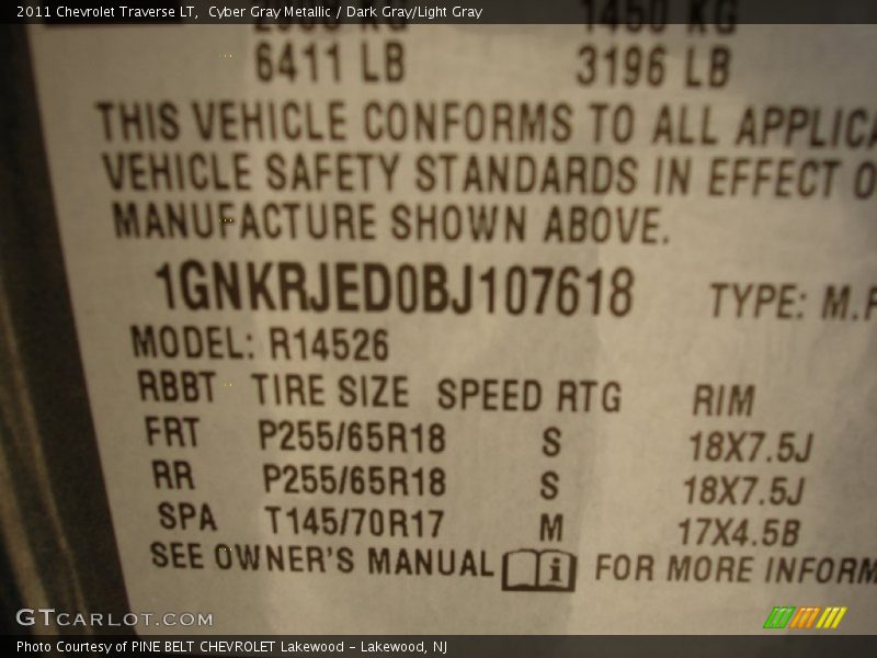 Cyber Gray Metallic / Dark Gray/Light Gray 2011 Chevrolet Traverse LT