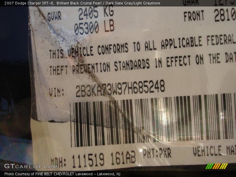 Brilliant Black Crystal Pearl / Dark Slate Gray/Light Graystone 2007 Dodge Charger SRT-8