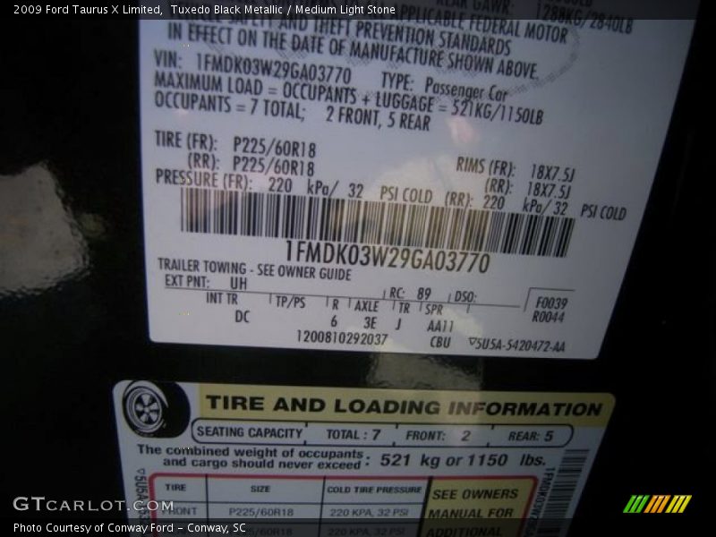 2009 Taurus X Limited Tuxedo Black Metallic Color Code UH
