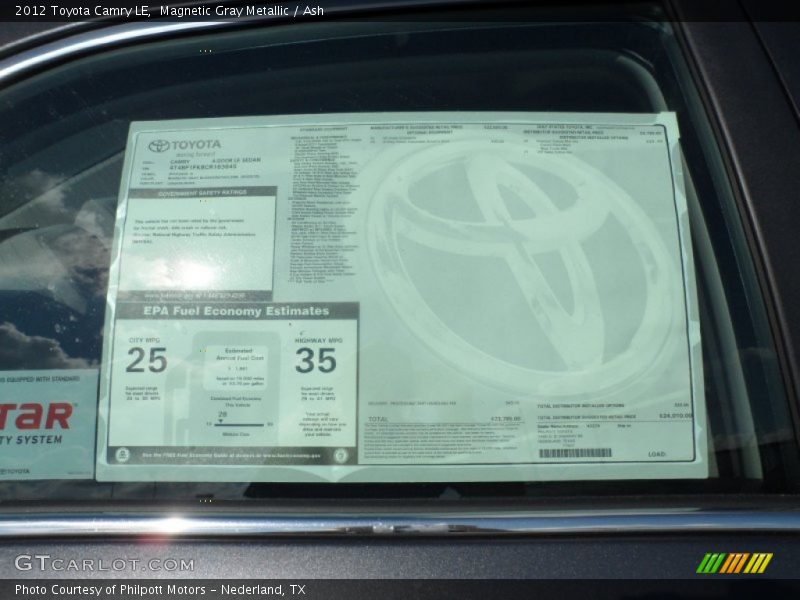  2012 Camry LE Window Sticker