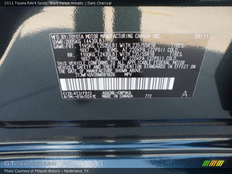 2011 RAV4 Sport Black Forest Metallic Color Code 6T3