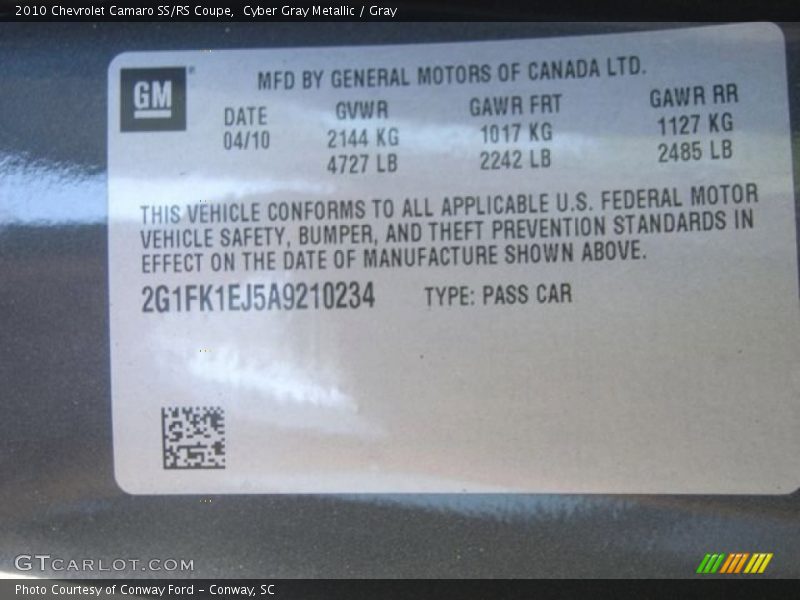 Cyber Gray Metallic / Gray 2010 Chevrolet Camaro SS/RS Coupe