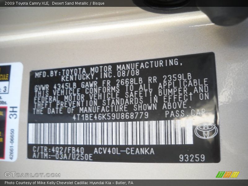 Desert Sand Metallic / Bisque 2009 Toyota Camry XLE