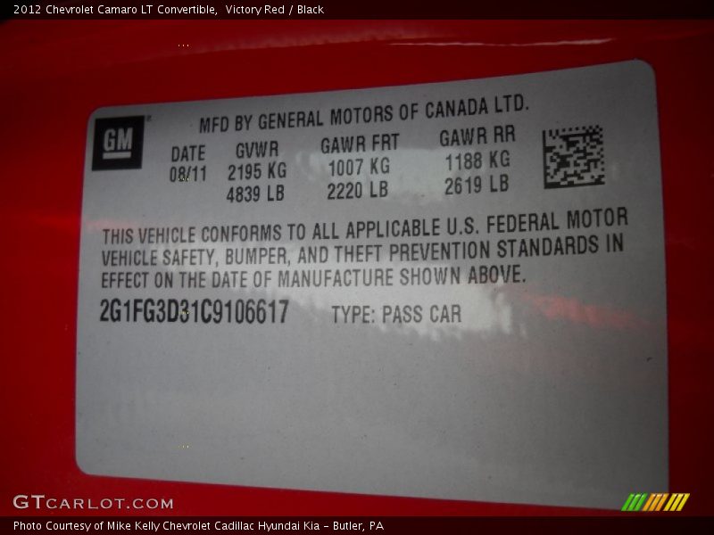Victory Red / Black 2012 Chevrolet Camaro LT Convertible