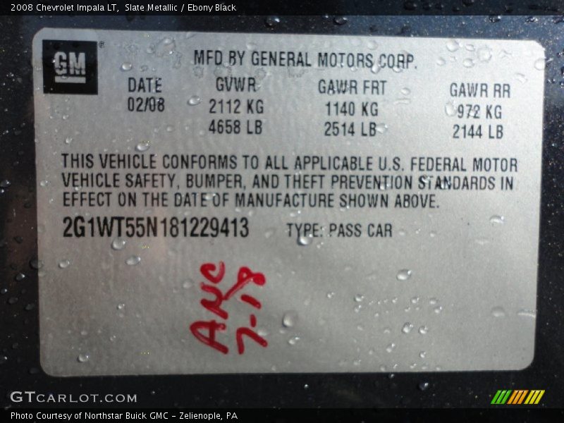 Slate Metallic / Ebony Black 2008 Chevrolet Impala LT