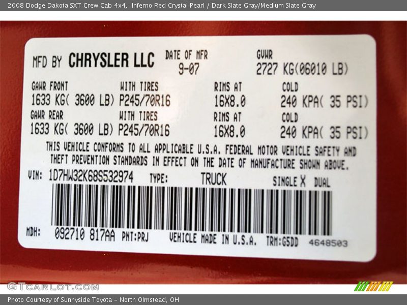 Inferno Red Crystal Pearl / Dark Slate Gray/Medium Slate Gray 2008 Dodge Dakota SXT Crew Cab 4x4