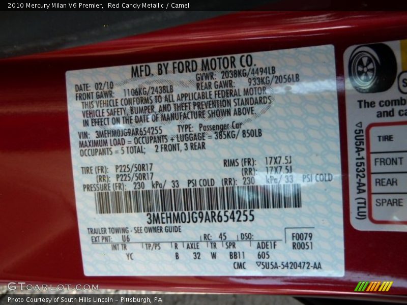 Red Candy Metallic / Camel 2010 Mercury Milan V6 Premier