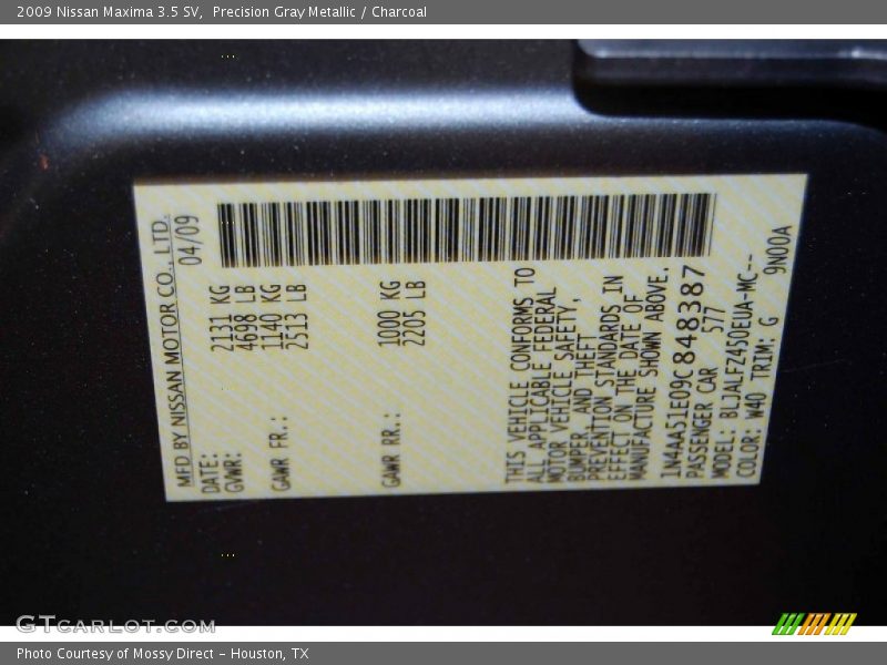 Precision Gray Metallic / Charcoal 2009 Nissan Maxima 3.5 SV