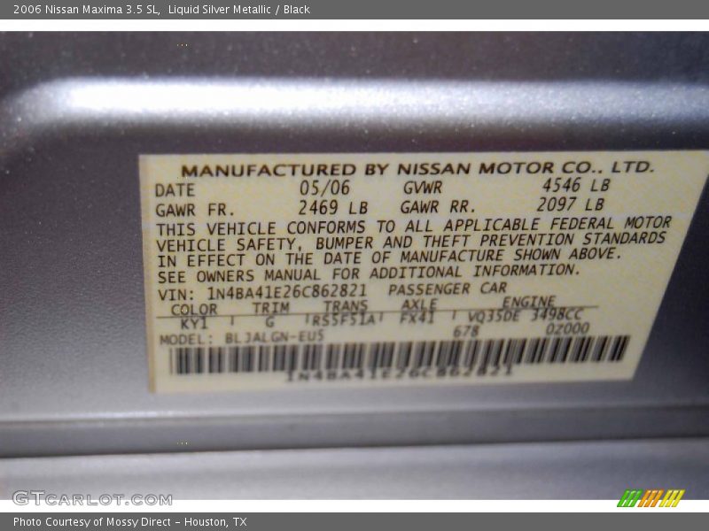 Liquid Silver Metallic / Black 2006 Nissan Maxima 3.5 SL