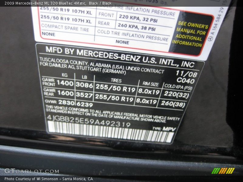 Black / Black 2009 Mercedes-Benz ML 320 BlueTec 4Matic