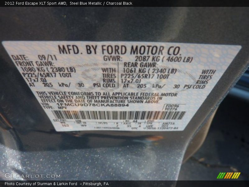 Steel Blue Metallic / Charcoal Black 2012 Ford Escape XLT Sport AWD