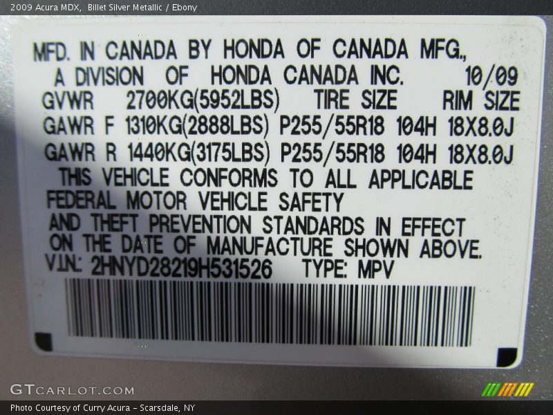 Billet Silver Metallic / Ebony 2009 Acura MDX