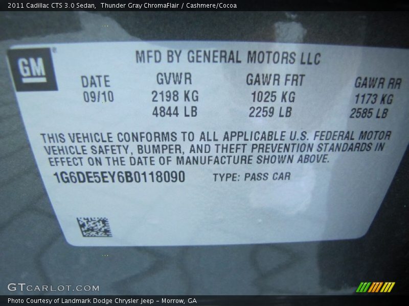 Thunder Gray ChromaFlair / Cashmere/Cocoa 2011 Cadillac CTS 3.0 Sedan