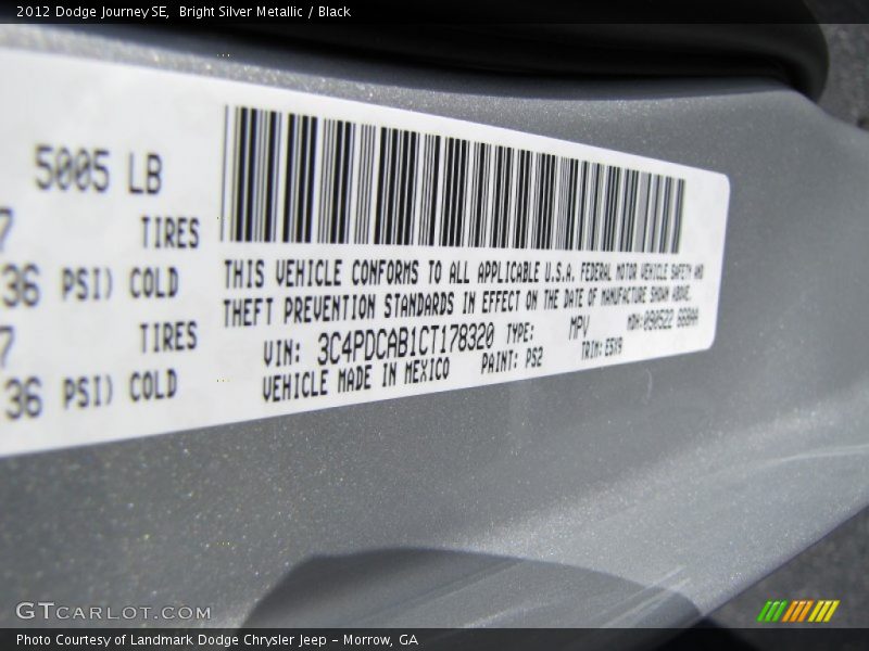 Bright Silver Metallic / Black 2012 Dodge Journey SE
