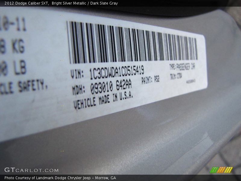 Bright Silver Metallic / Dark Slate Gray 2012 Dodge Caliber SXT