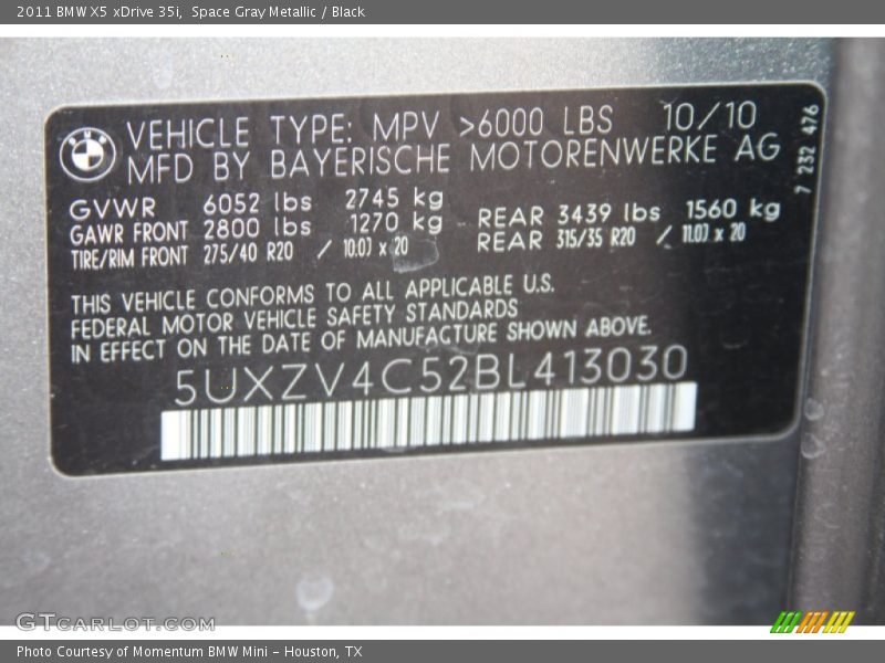 Space Gray Metallic / Black 2011 BMW X5 xDrive 35i
