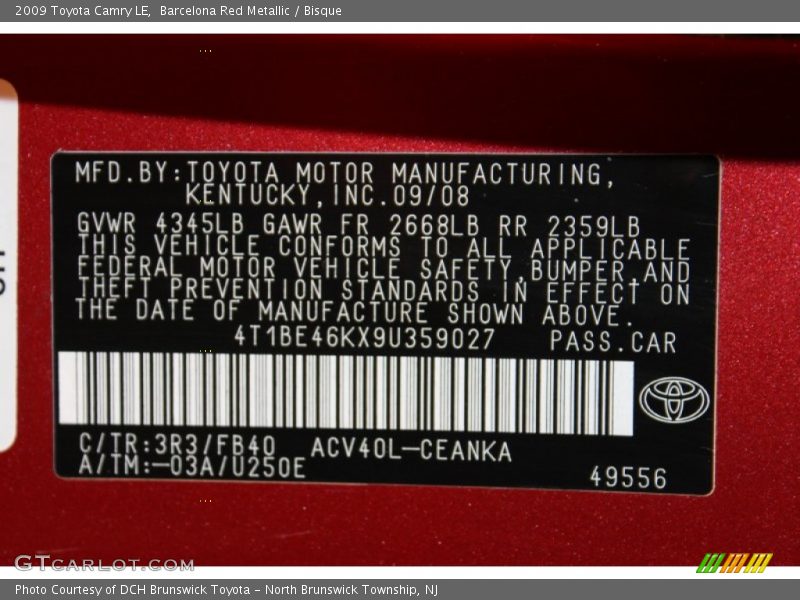 Barcelona Red Metallic / Bisque 2009 Toyota Camry LE