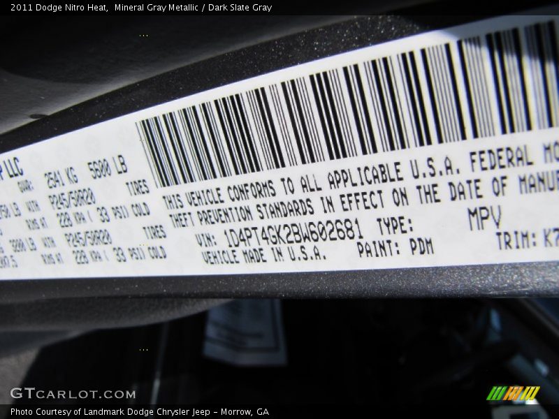 Mineral Gray Metallic / Dark Slate Gray 2011 Dodge Nitro Heat