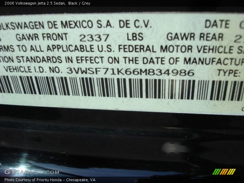 Black / Grey 2006 Volkswagen Jetta 2.5 Sedan