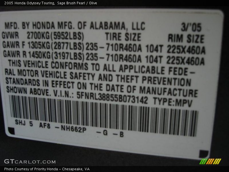 Sage Brush Pearl / Olive 2005 Honda Odyssey Touring
