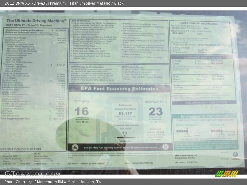 Titanium Silver Metallic / Black 2012 BMW X5 xDrive35i Premium