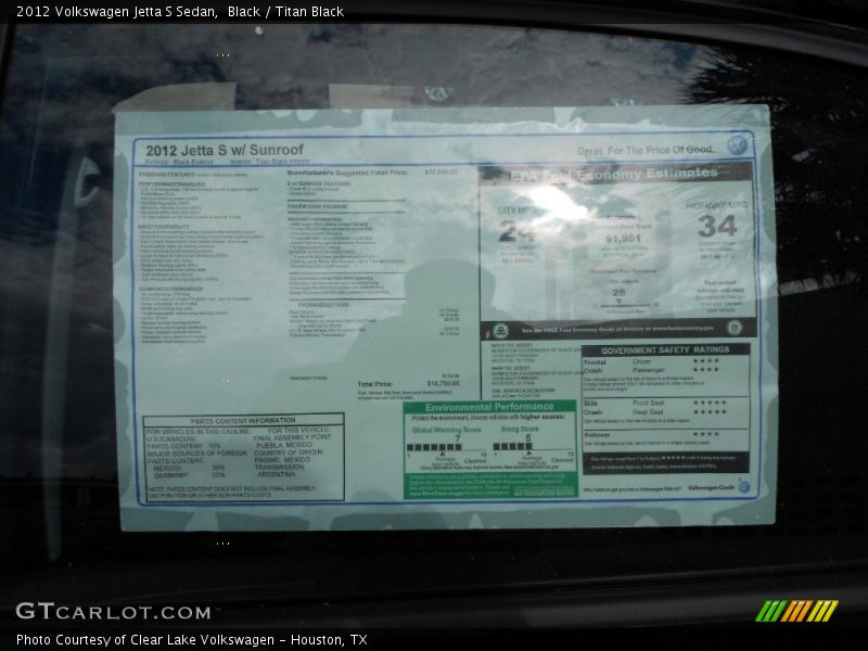  2012 Jetta S Sedan Window Sticker