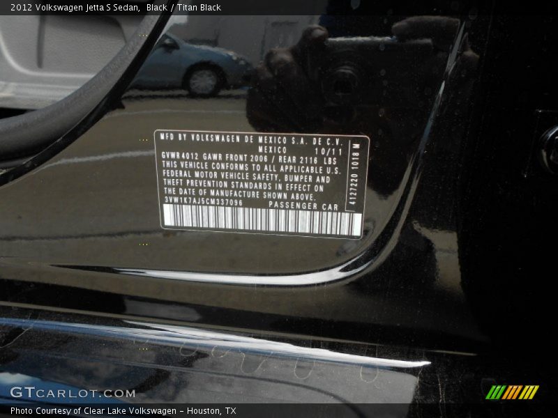 Black / Titan Black 2012 Volkswagen Jetta S Sedan