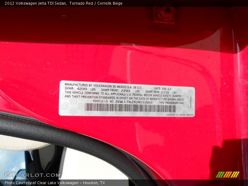 Tornado Red / Cornsilk Beige 2012 Volkswagen Jetta TDI Sedan