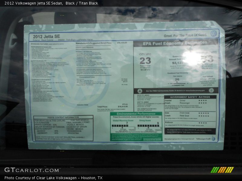 Black / Titan Black 2012 Volkswagen Jetta SE Sedan