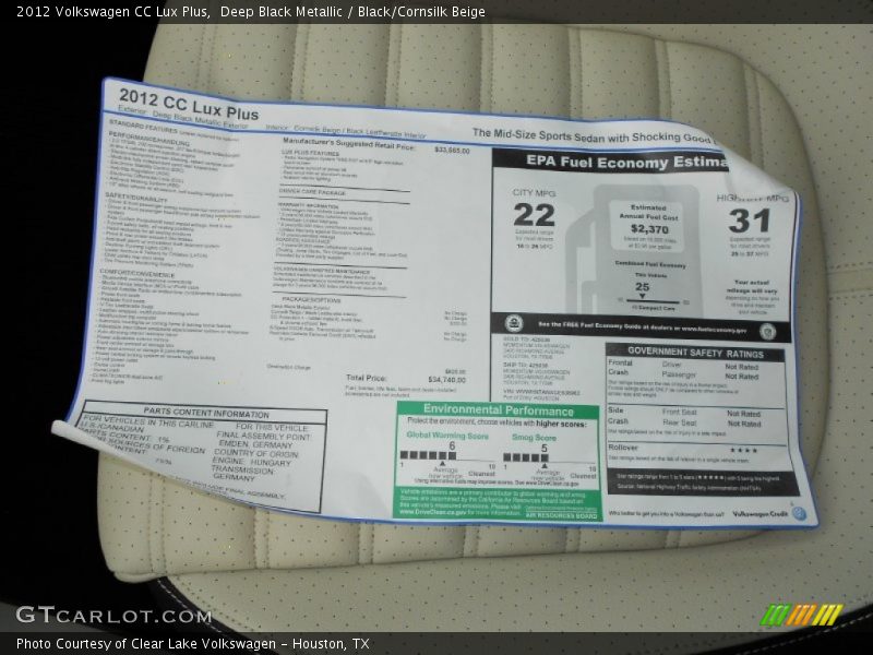  2012 CC Lux Plus Window Sticker