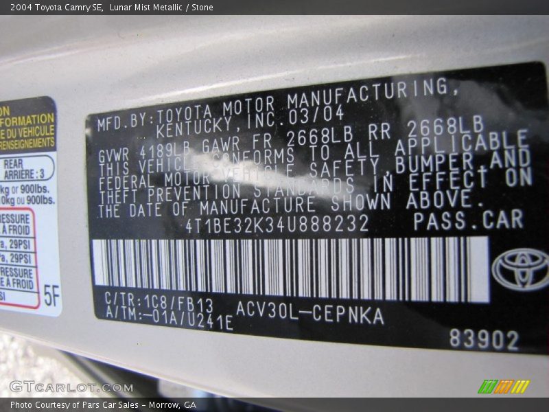 Lunar Mist Metallic / Stone 2004 Toyota Camry SE