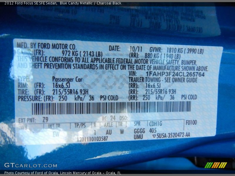 Blue Candy Metallic / Charcoal Black 2012 Ford Focus SE SFE Sedan