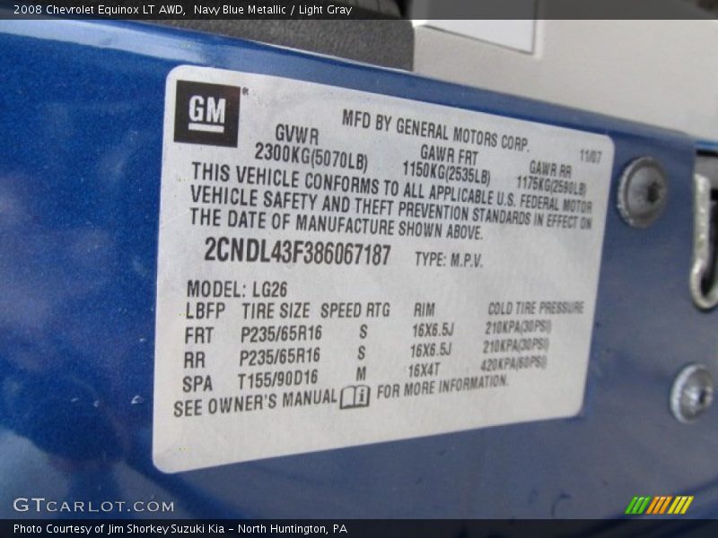 Navy Blue Metallic / Light Gray 2008 Chevrolet Equinox LT AWD