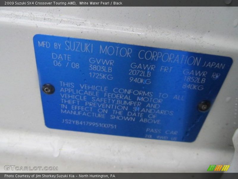 White Water Pearl / Black 2009 Suzuki SX4 Crossover Touring AWD