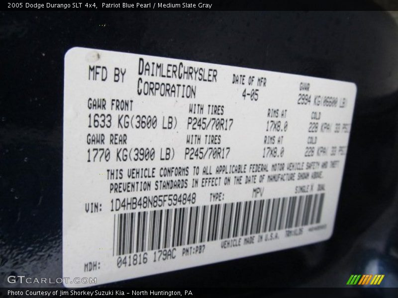Patriot Blue Pearl / Medium Slate Gray 2005 Dodge Durango SLT 4x4