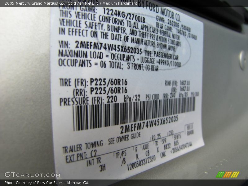 Gold Ash Metallic / Medium Parchment 2005 Mercury Grand Marquis GS
