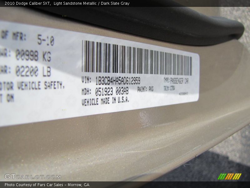 Light Sandstone Metallic / Dark Slate Gray 2010 Dodge Caliber SXT