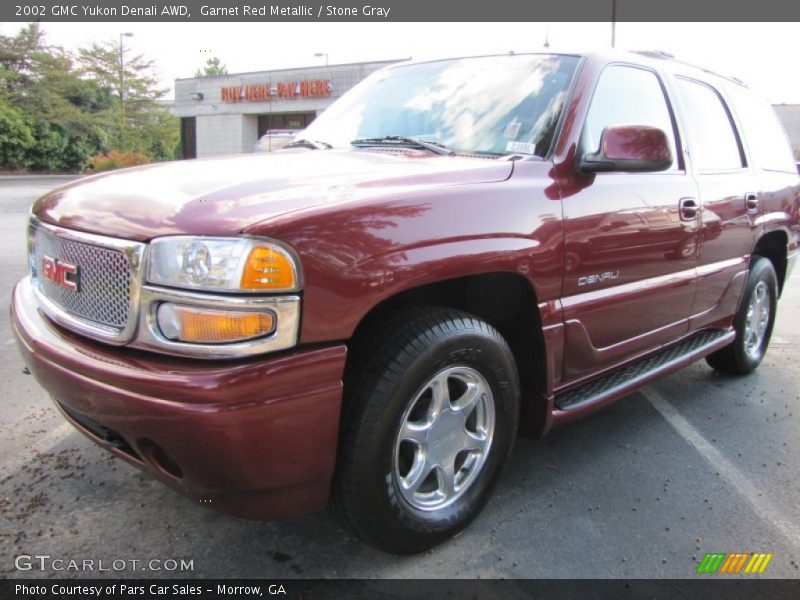 Garnet Red Metallic / Stone Gray 2002 GMC Yukon Denali AWD