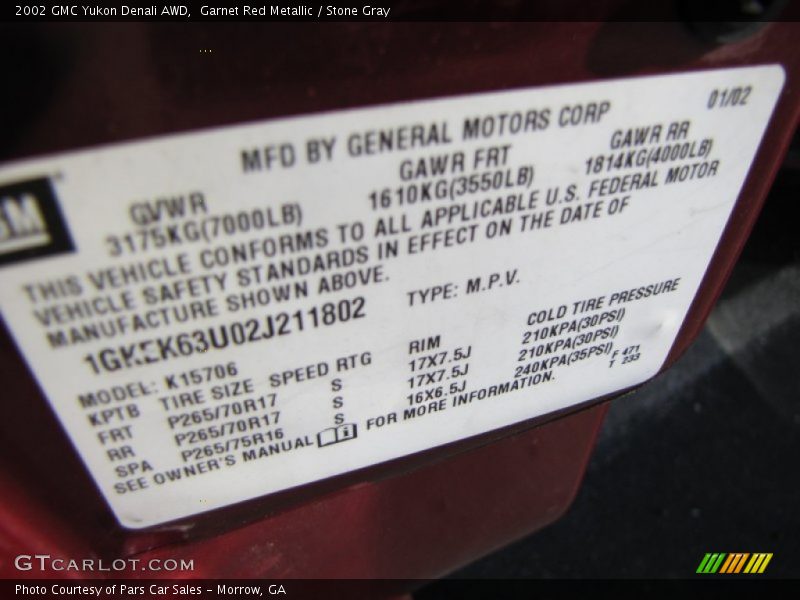 Garnet Red Metallic / Stone Gray 2002 GMC Yukon Denali AWD