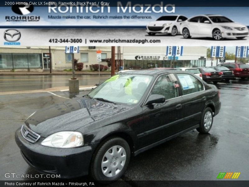 Flamenco Black Pearl / Gray 2000 Honda Civic LX Sedan